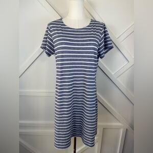 Sail to Sable Blue & White Striped Short Sleeve Nautical Preppy Dress Size Large